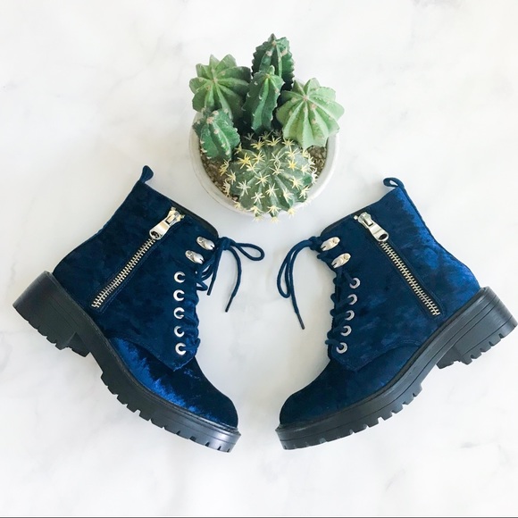 Steve Madden Shoes - Steve Madden Revive Blue Velvet Lace Up Boots